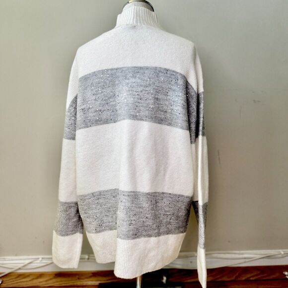 Talbots Women’s Wool Blend Turtleneck Long Sleeve Sweater Sequin Stripe Gray M - Picture 3 of 16